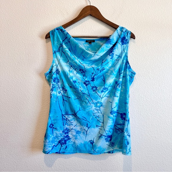 Sami & Jo Tops - Sami & Jo Womens L Blue Floral Cowl Neck Sleeveless Top Fairy Whimsigoth Y2K